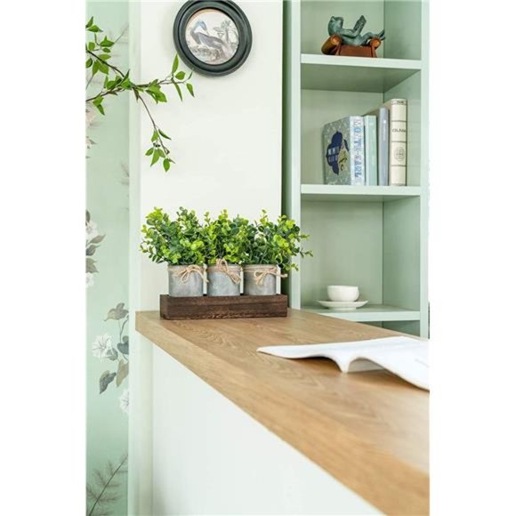 Decorative Galvanized Metal Pots Centerpiece Decor Wood Tray withfake Eucalyptus - Picture 5 of 5